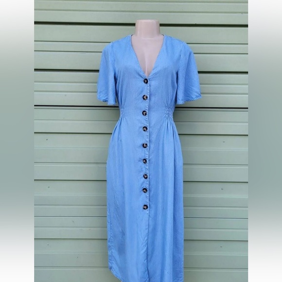 Zara Dresses & Skirts - 055 Zara Blue Long Buttoned Dress